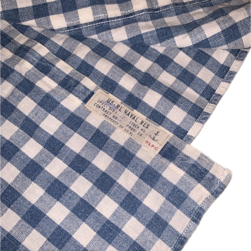 Polo Ralph Lauren Blue White Plaid Check Gingham Chest Pocket Rustic Shirt M - Picture 3 of 8